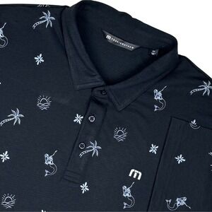 Travis Mathew Polo Shirt Mens XXL Black Tropical Stretch Golf Mermaid Athleisure
